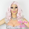 Medium 40cm Curly Platinum Pink Synthetic Lace-Front Wig