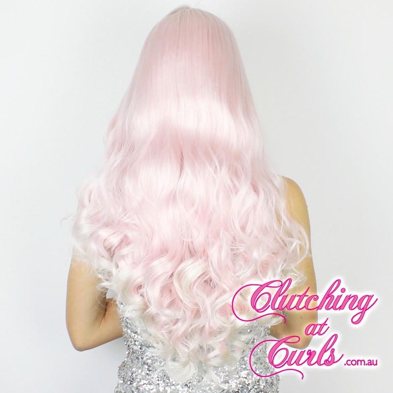 Long 60cm Curly Platinum Pink Synthetic Lace Front Wig Fun Lace Fronts