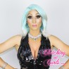 Short 20cm Straight Platinum Blue Synthetic Lace-Front Wig