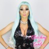 Long 60cm Straight Platinum Blue Synthetic Lace-Front Wig